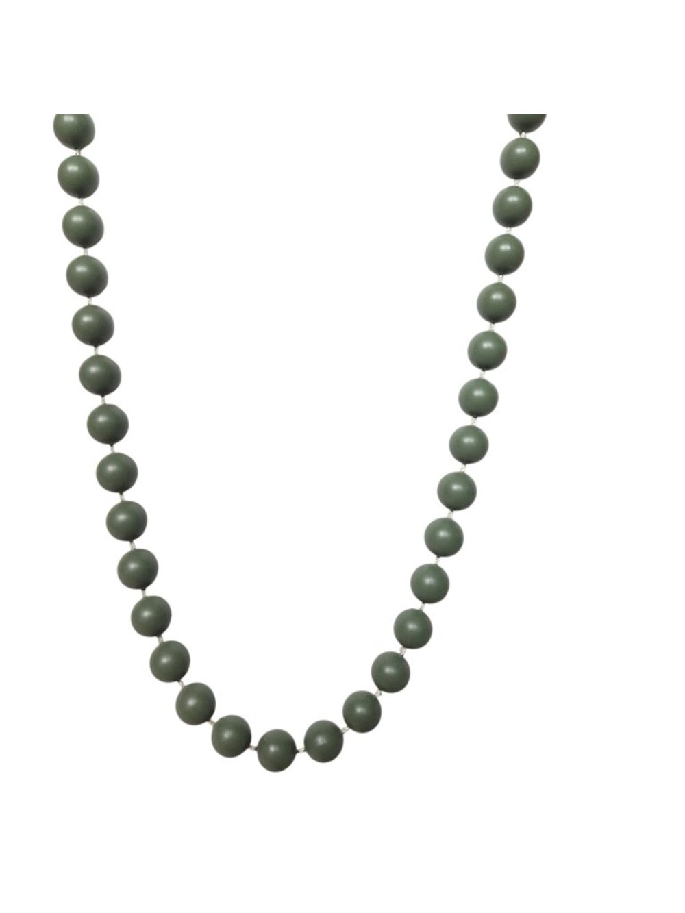 Vintage Olive Green Bead Strand Necklace Chunky Matte Forest Earthy Boho